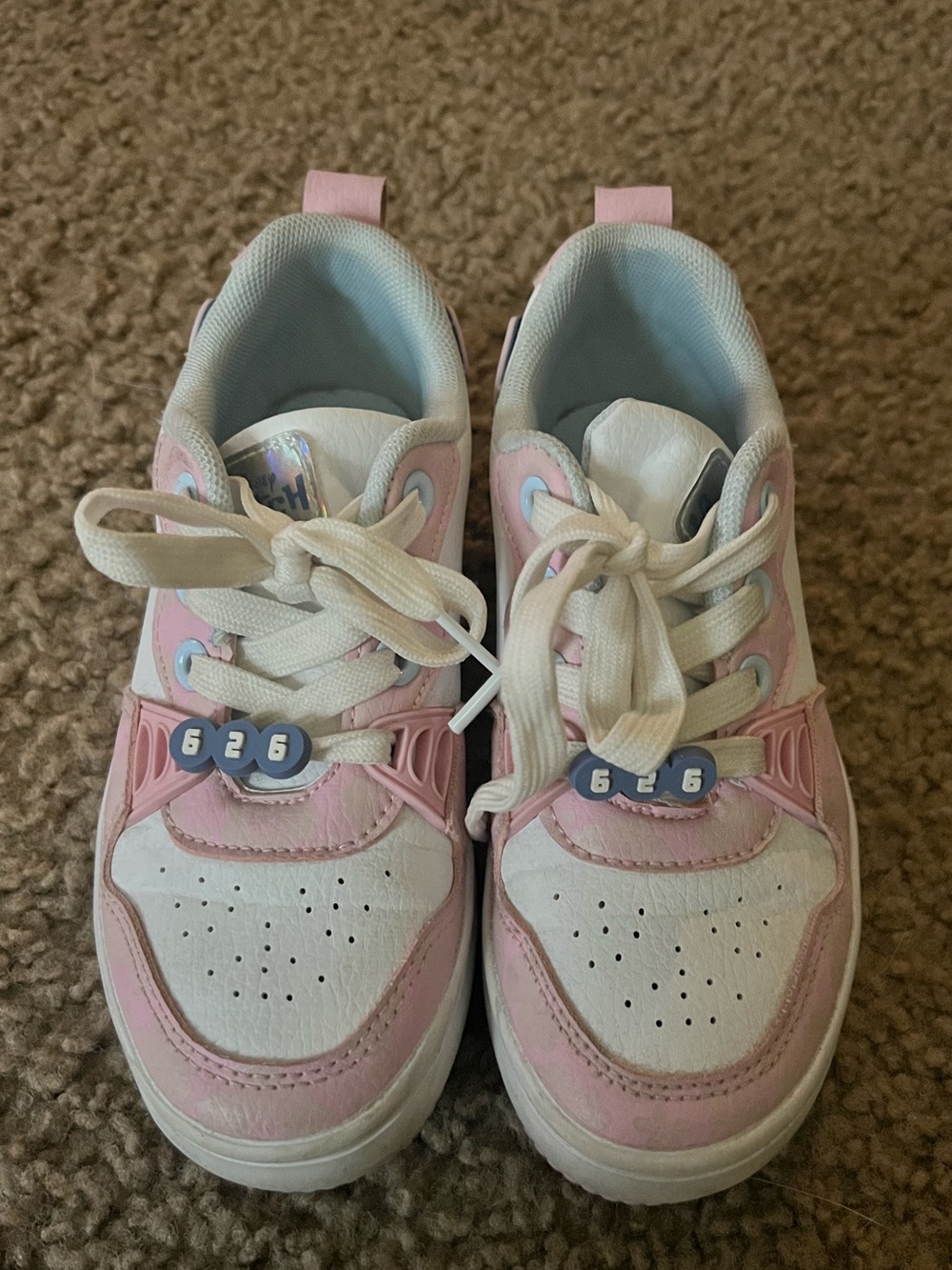 Girls Disney STITCH Pink and White Lace-Up Sneakers